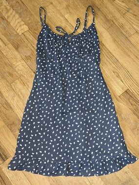Abercrombie & Fitch Charcoal Gray and White Print Smocked Strap Dress
